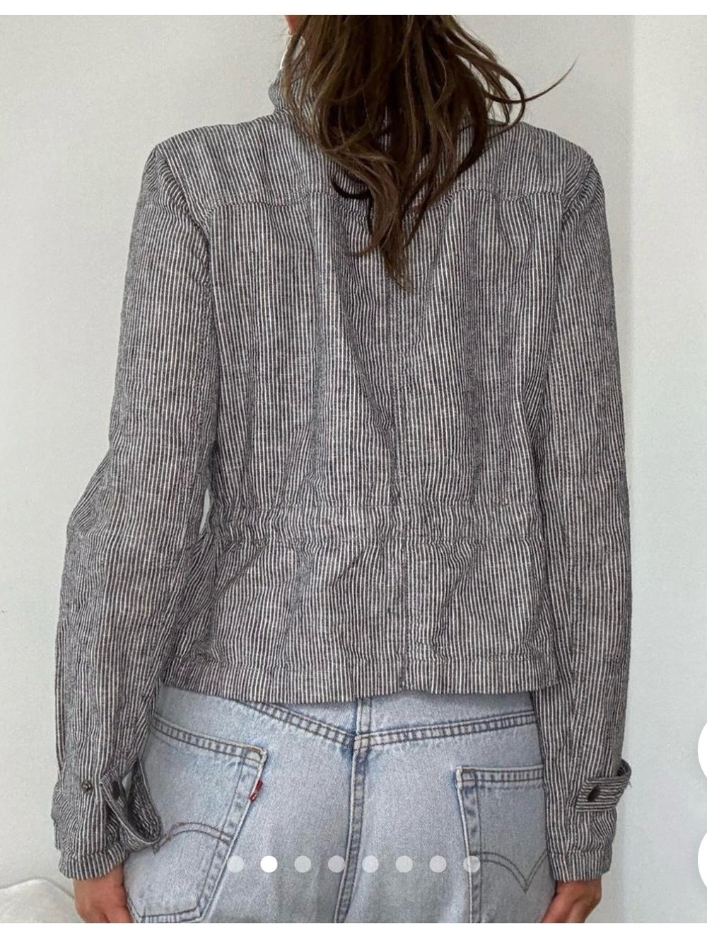 Striped Drawstring Funnel Neck Jacket - Gray - Picture 2 of 10